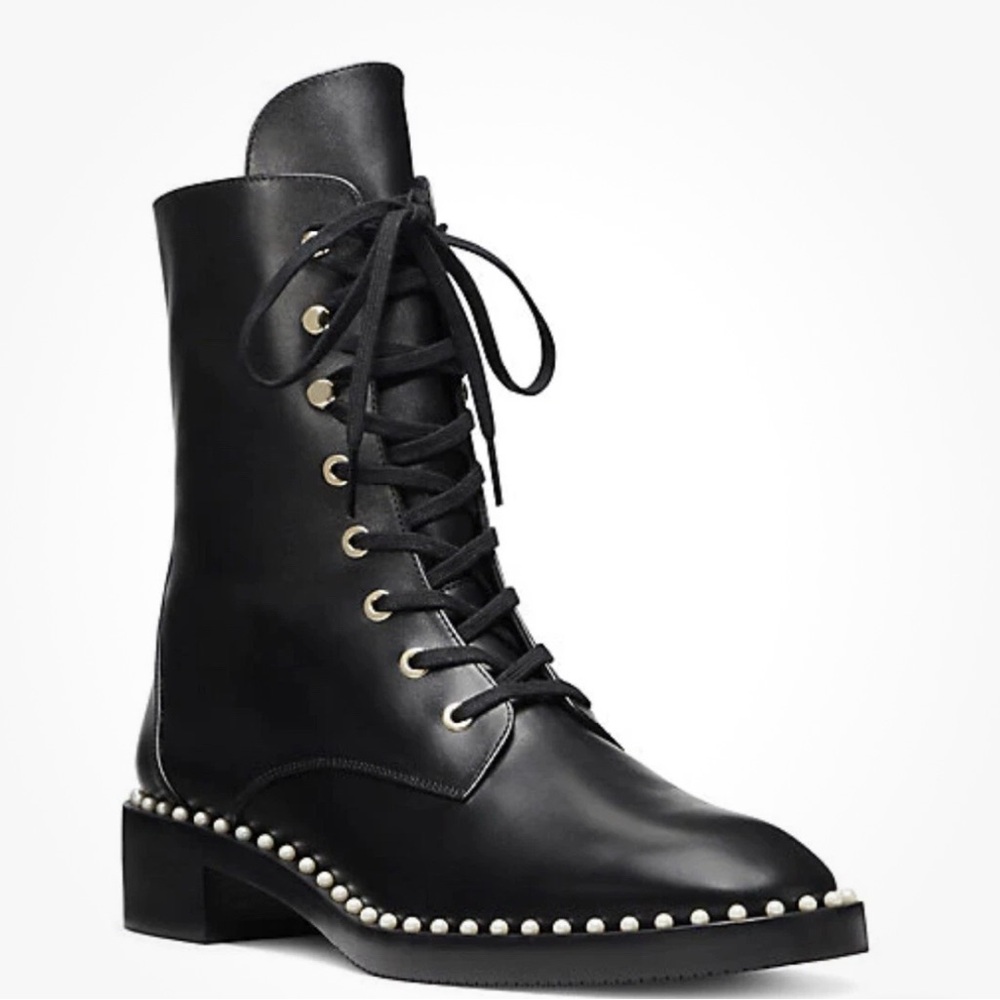 Stuart Weitzman Black Studded Combat Boots